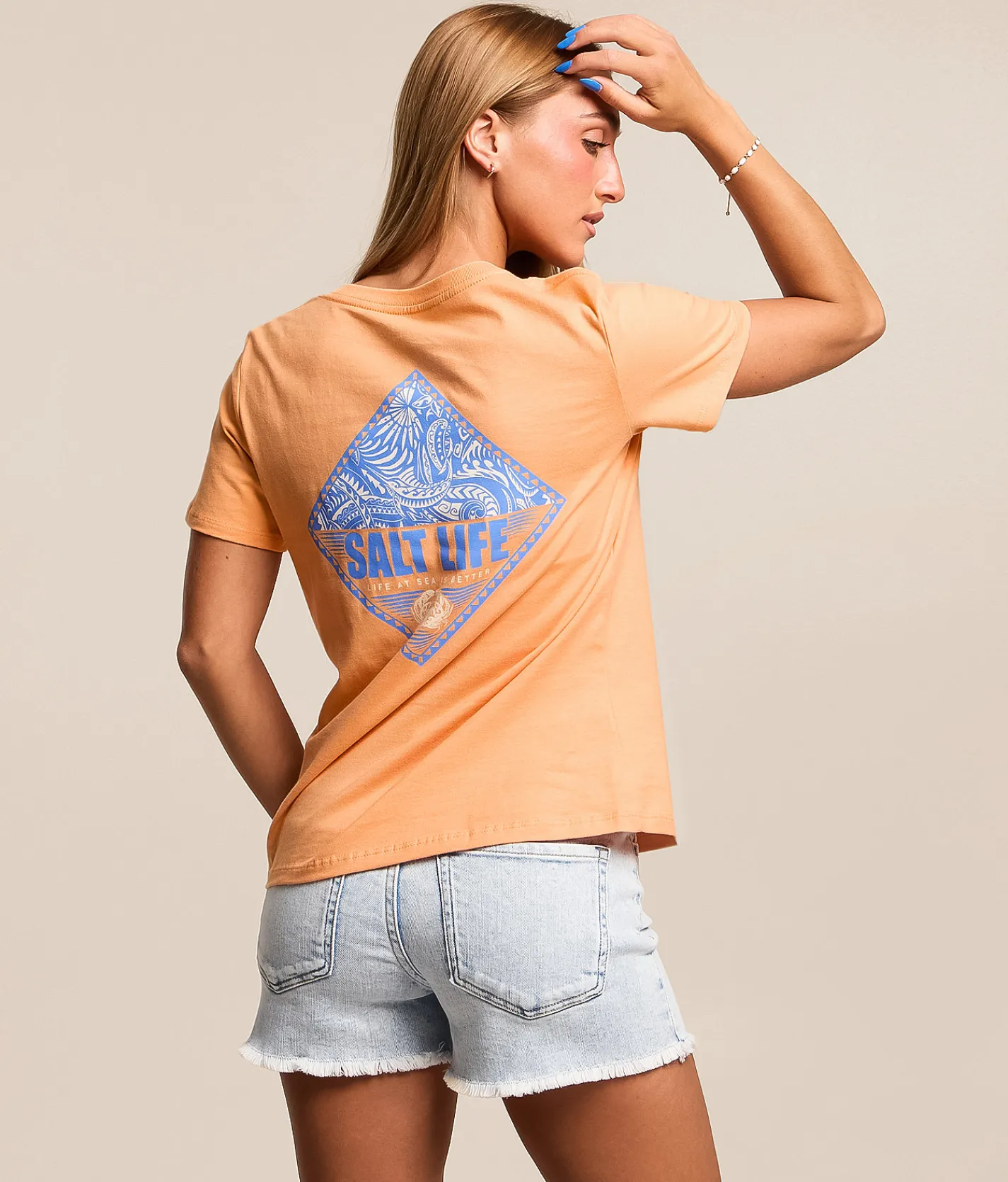 Salt Life Tribal Salt Badge T-Shirt Peach Tree Discount