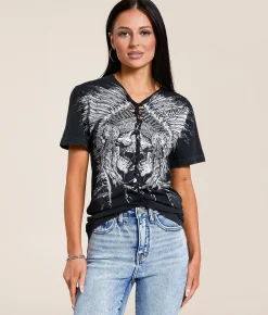 Tops | Affliction Tribal Scream T-Shirt Black Lava Wash