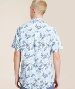 Departwest Tropical Athletic Performance Stretch Shirt White Blue Hot