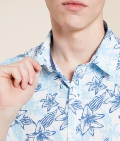 Departwest Tropical Athletic Performance Stretch Shirt White Blue Hot