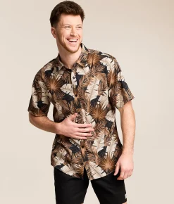 Departwest Tropical Athletic Performance Stretch Shirt Brown Beige Sale