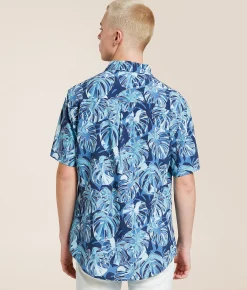 Tops | Departwest Tropical Athletic Performance Stretch Shirt Navy Teal