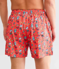 Old Row Tropical Cooler Stretch Swim Trunks Neon Coral Clearance