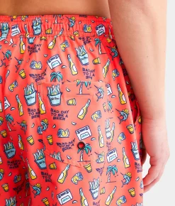 Old Row Tropical Cooler Stretch Swim Trunks Neon Coral Clearance