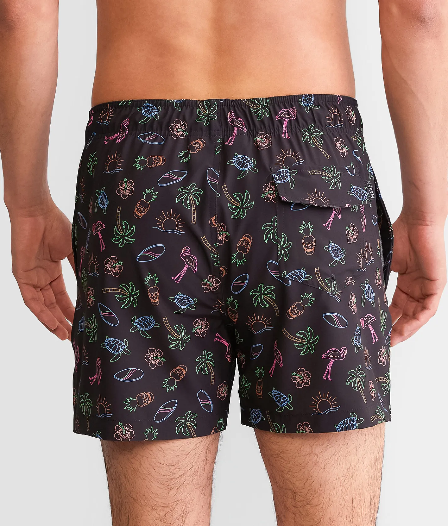 Maven Co-op Tropical Neon Stretch Swim Trunks Black Best