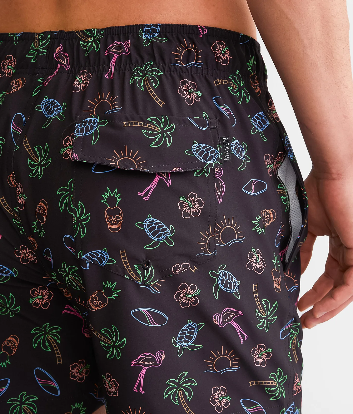 Maven Co-op Tropical Neon Stretch Swim Trunks Black Best