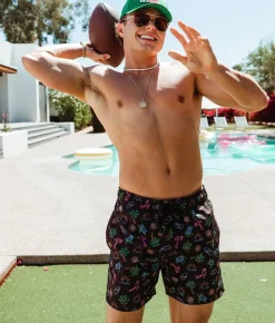 Maven Co-op Tropical Neon Stretch Swim Trunks Black Best