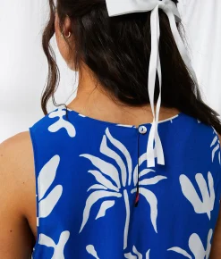 Tops | 33 Coastal Tropical Side Tie Tank Top Blue