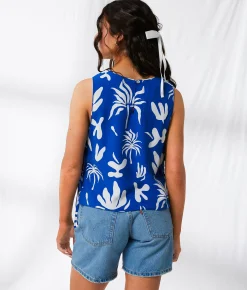 Tops | 33 Coastal Tropical Side Tie Tank Top Blue
