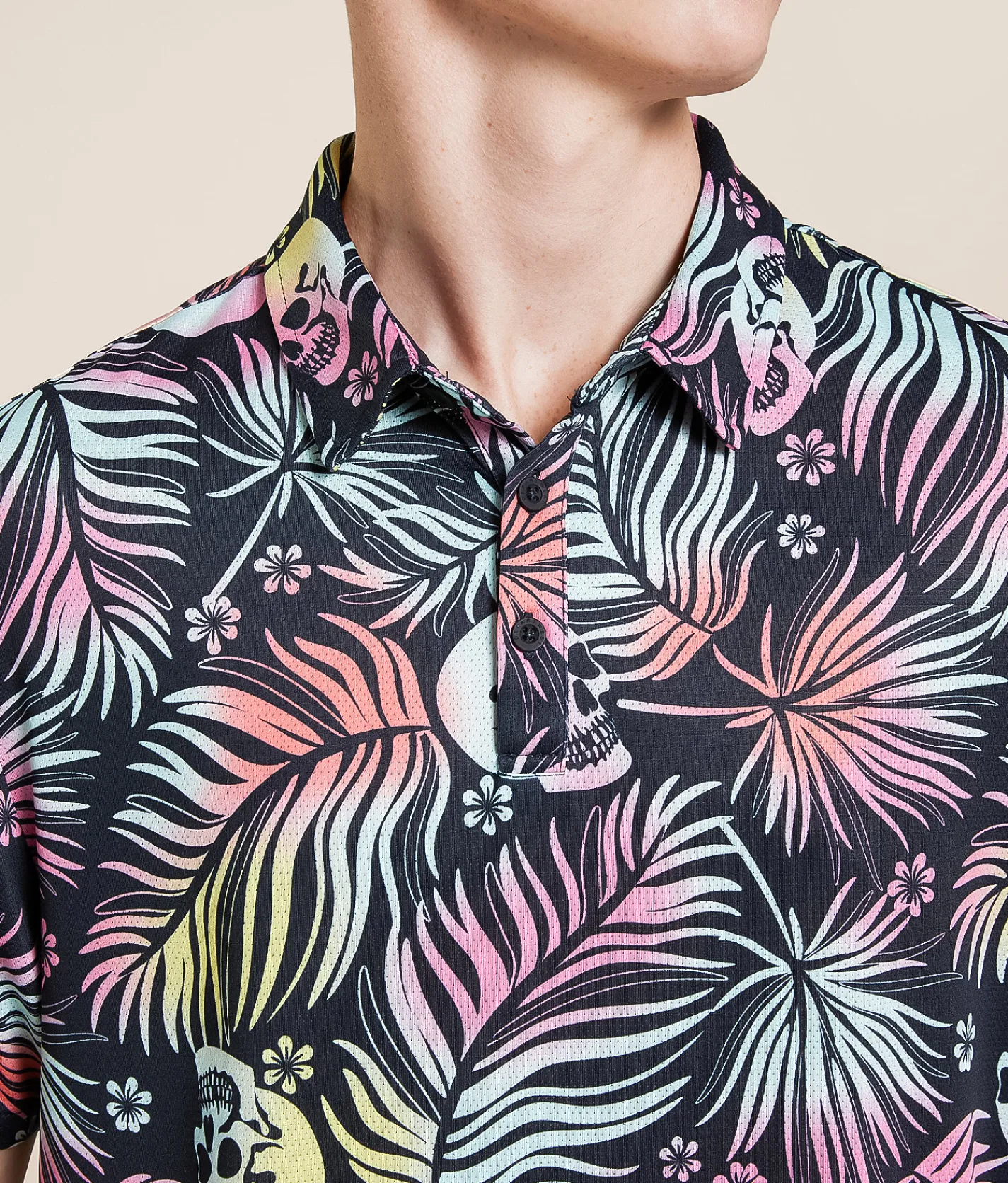 Tops | Departwest Tropical Skull Performance Polo Black Skulls