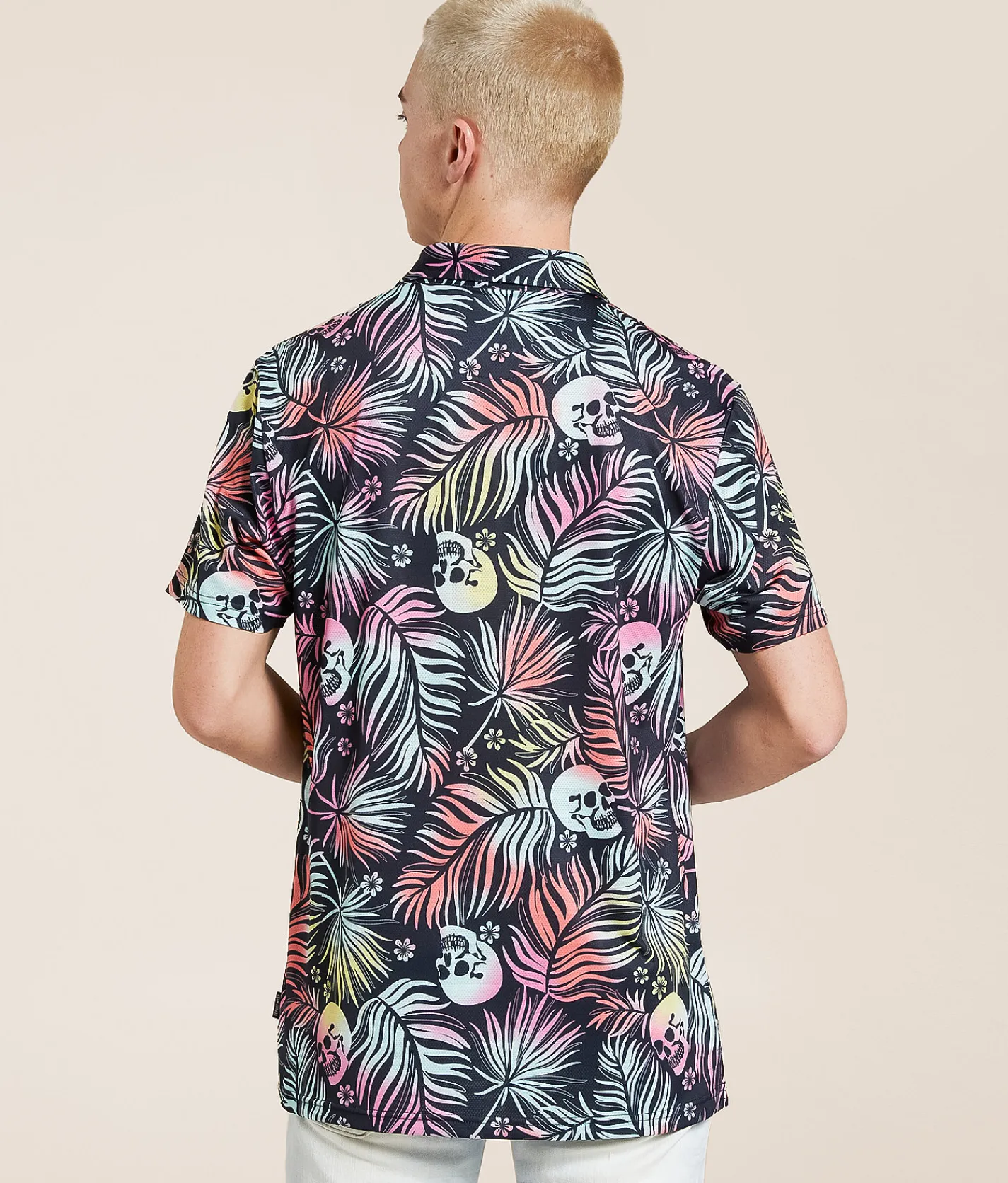 Tops | Departwest Tropical Skull Performance Polo Black Skulls
