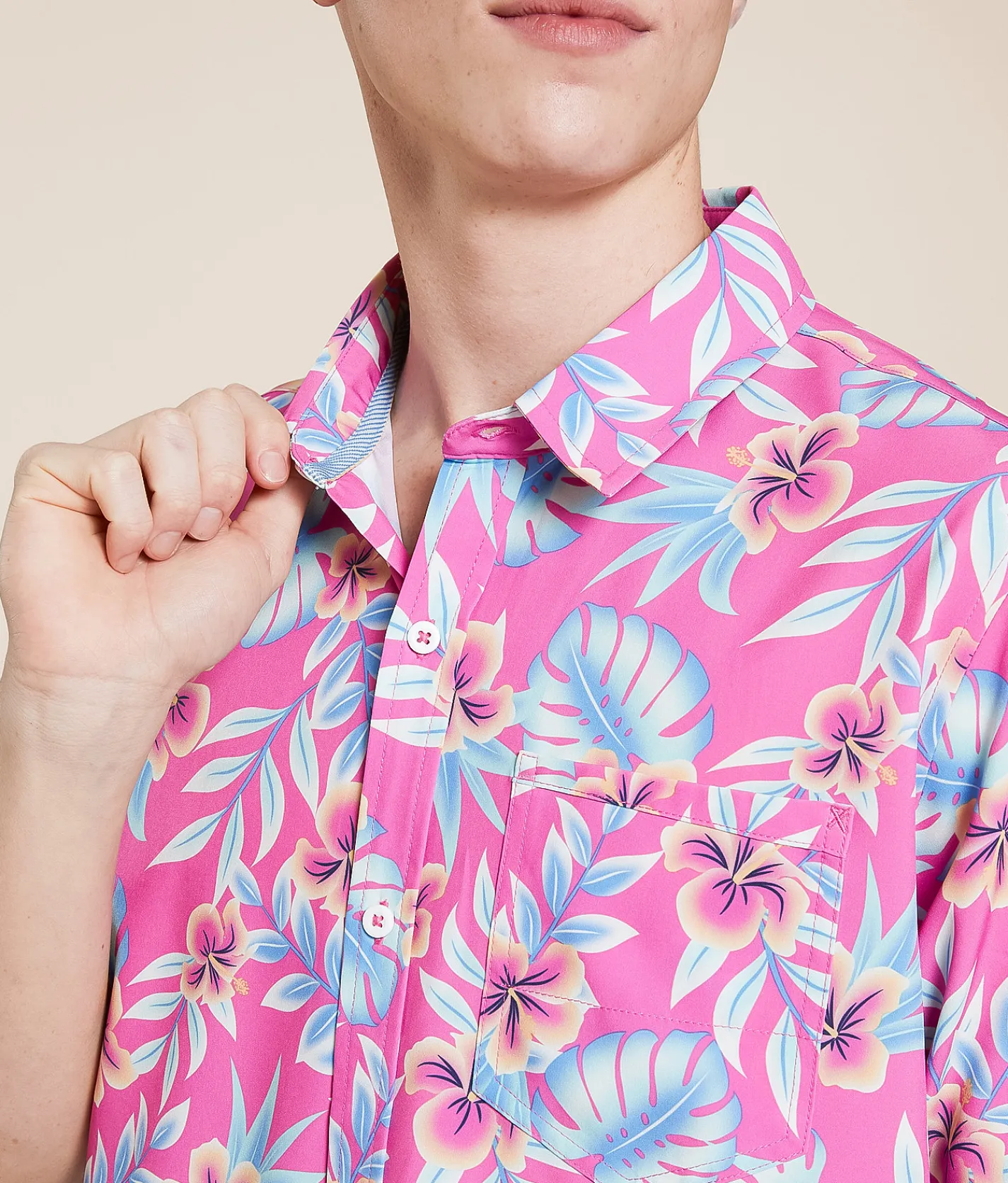 Tops | Departwest Tropical Standard Performance Stretch Shirt Pink