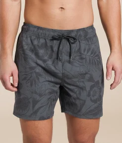 Bottoms|Swimwear | Departwest Tropical Stretch Swim Trunks Black