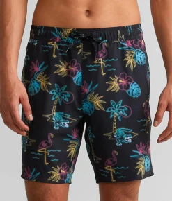 Bottoms|Swimwear | Departwest Tropical Stretch Swim Trunks Black