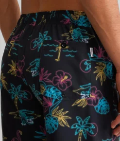 Bottoms|Swimwear | Departwest Tropical Stretch Swim Trunks Black