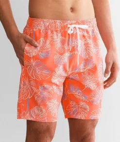 Bottoms|Swimwear | Departwest Tropical Stretch Swim Trunks Bright Coral