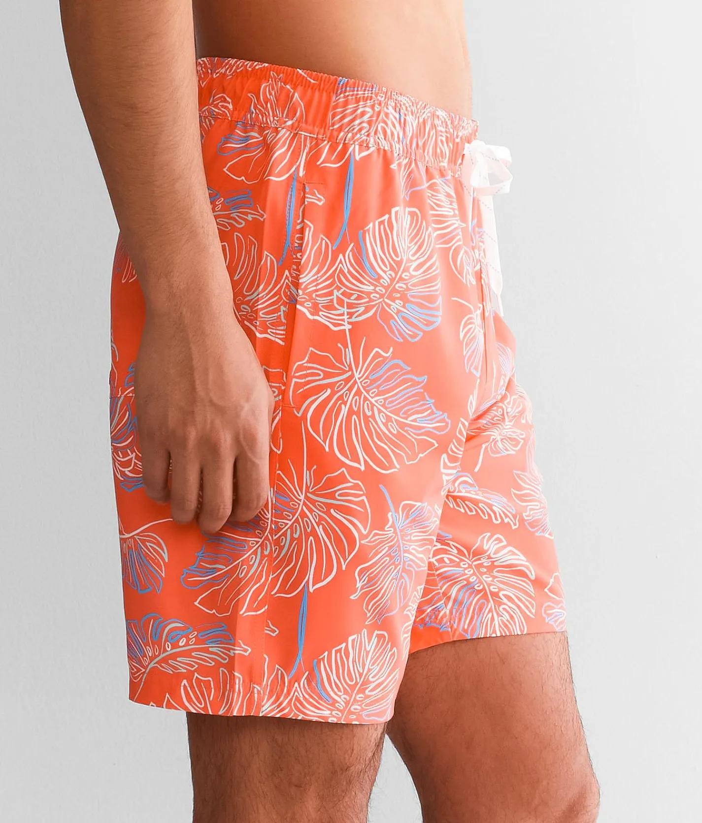 Bottoms|Swimwear | Departwest Tropical Stretch Swim Trunks Bright Coral