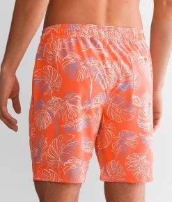 Bottoms|Swimwear | Departwest Tropical Stretch Swim Trunks Bright Coral