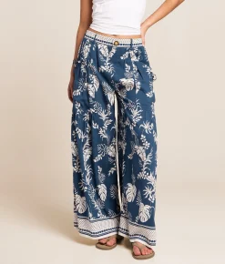 Angie Tropical Wide Leg Beach Pant Blue