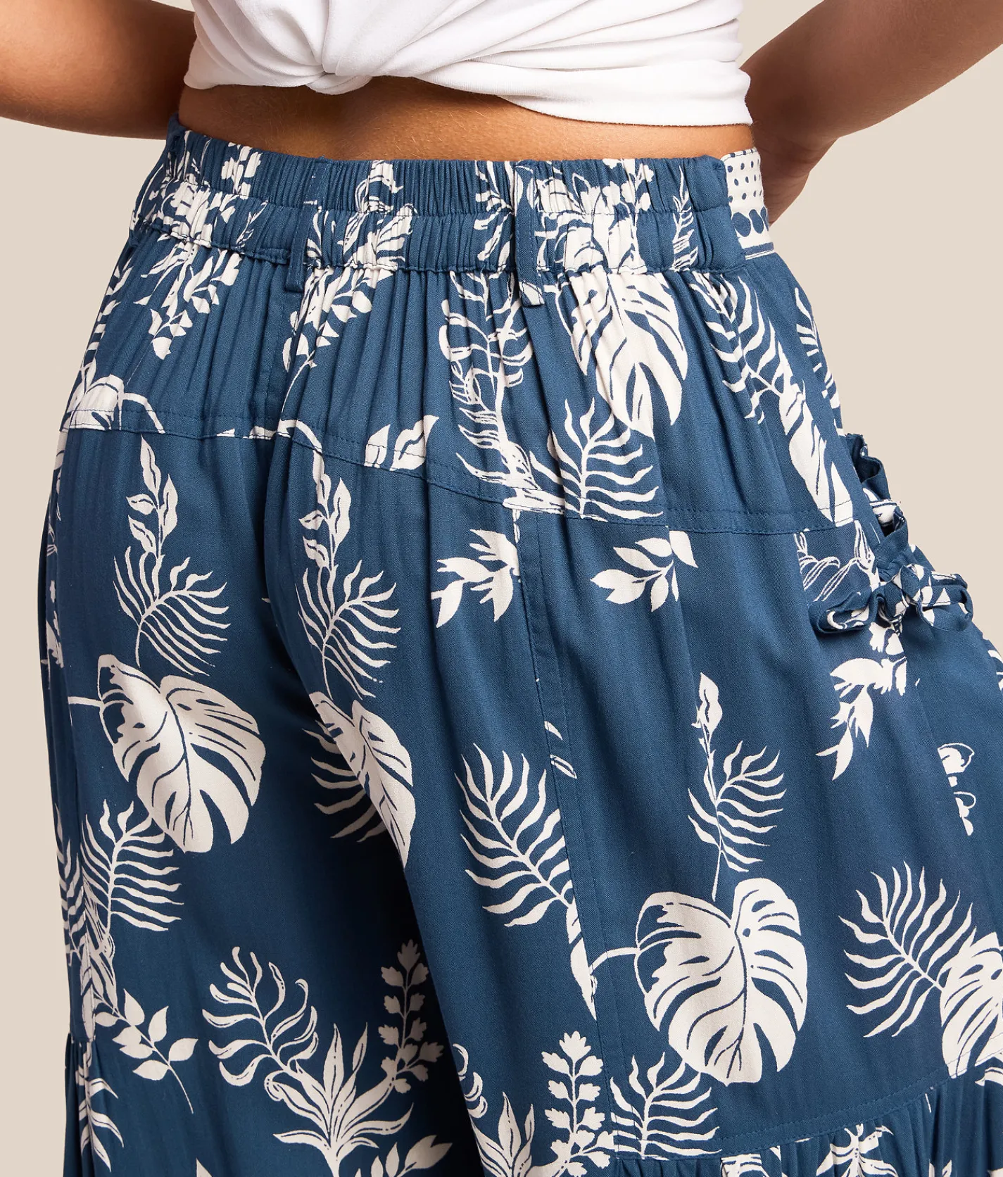 Angie Tropical Wide Leg Beach Pant Blue