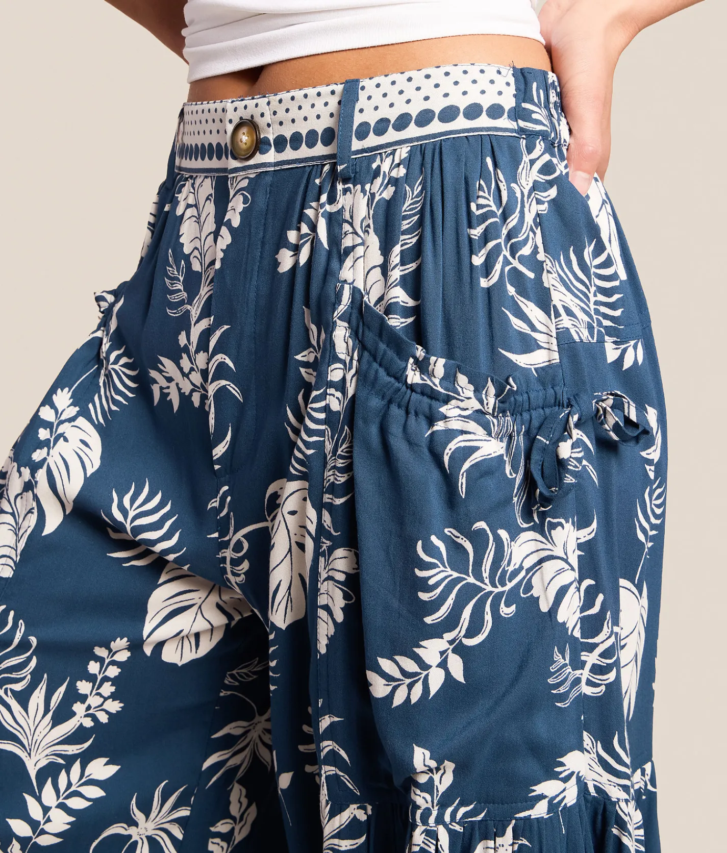 Angie Tropical Wide Leg Beach Pant Blue