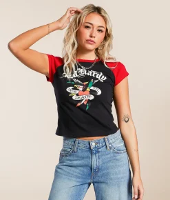 Tops | Ed Hardy True Eagle Raglan T-Shirt Black Red