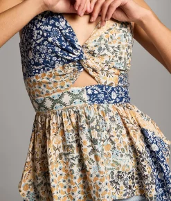 Tops | BKE Twisted Floral Patchwork Tank Top Blue Multi