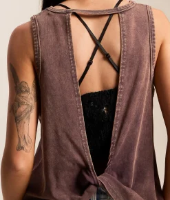 Tops | Gilded Intent Twisted Open Back Tank Top Washed Brown