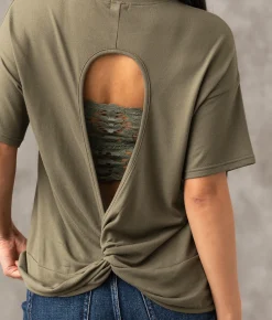 Activewear | Buckle Black Twisted Open Back Top Dusty Olive