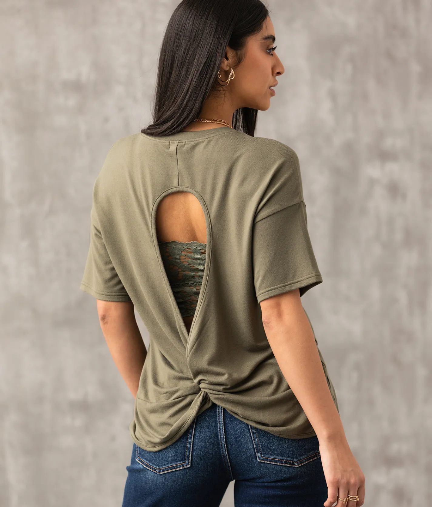 Activewear | Buckle Black Twisted Open Back Top Dusty Olive