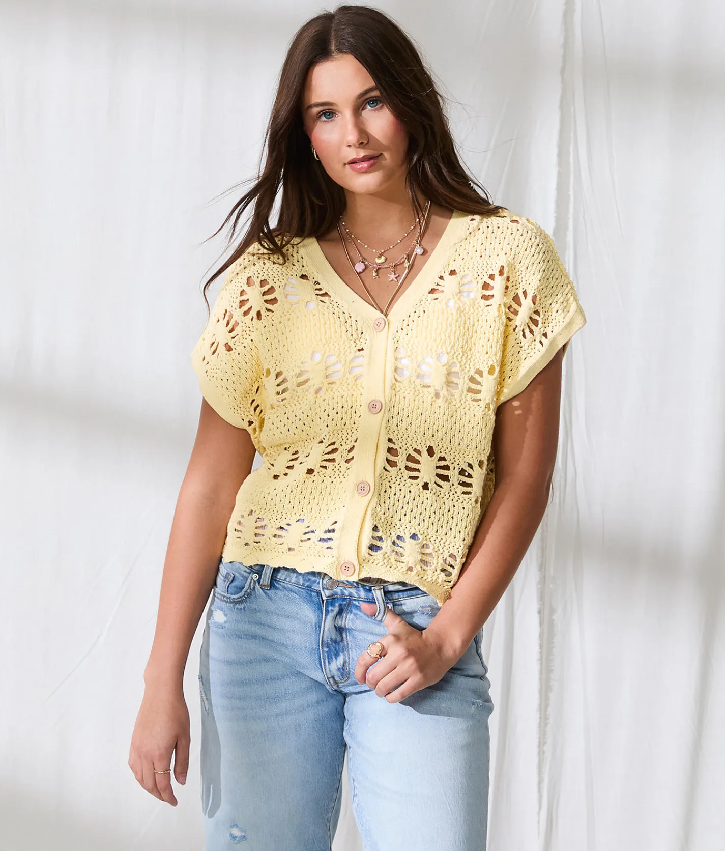 33 Coastal Two Way Cardigan Sweater Yellow Outlet