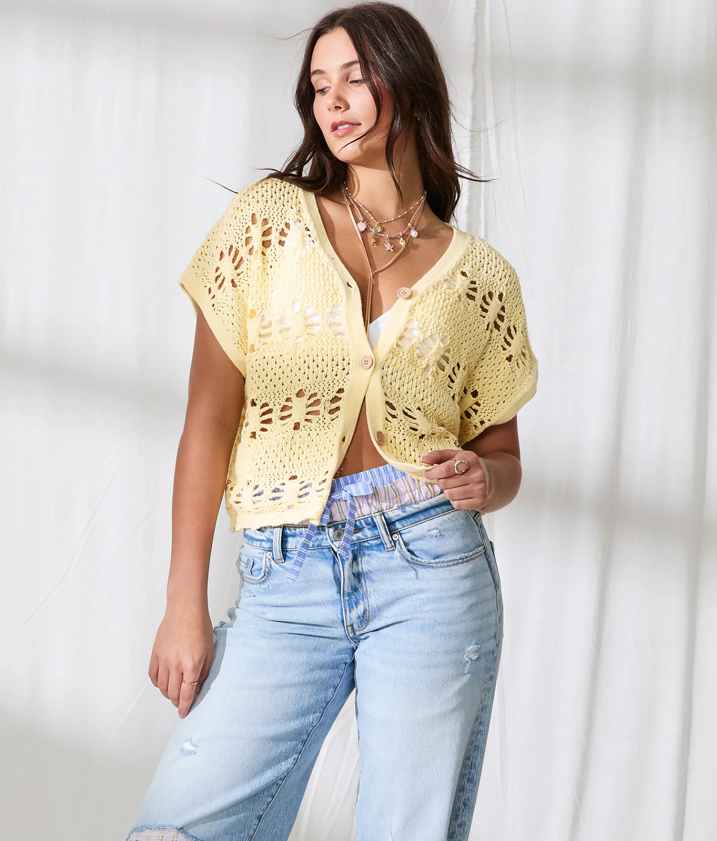 33 Coastal Two Way Cardigan Sweater Yellow Outlet
