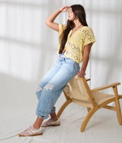 33 Coastal Two Way Cardigan Sweater Yellow Outlet