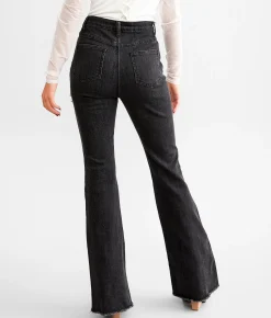 Blue B Ultra High Rise Rhinestone Fringe Flare Stretch Jean Washed Black Sale
