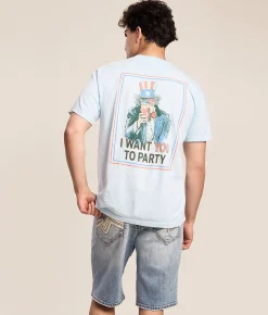 Tops|Graphic T-Shirts | Old Row Uncle Sam Party T-Shirt Chambray