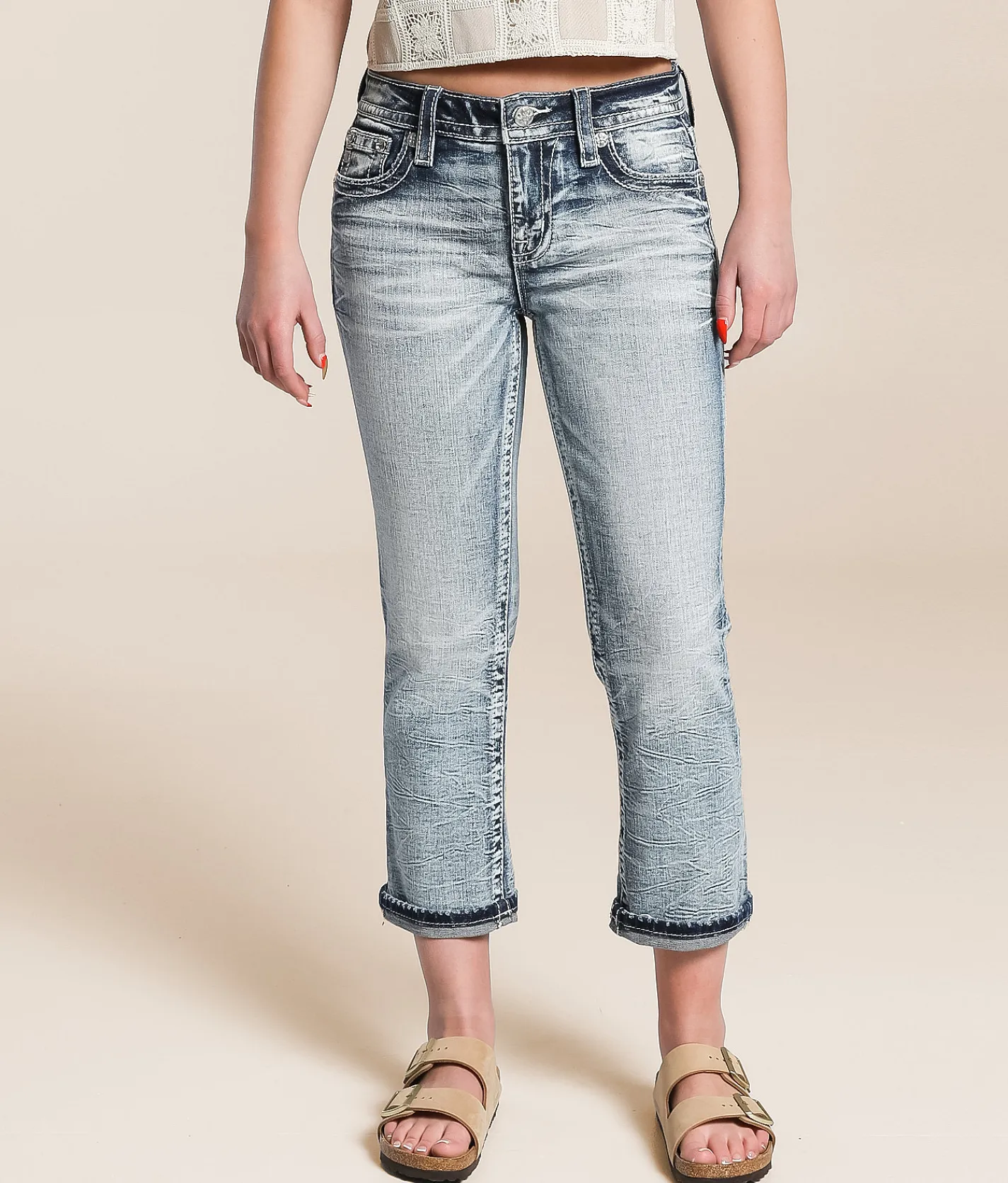 Miss Me Universal Mid-Rise Cuffed Stretch Capri Jean M1015 Best