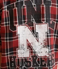 Gameday SOCIAL® UNL Huskers Flannel Shirt Black Red Clearance