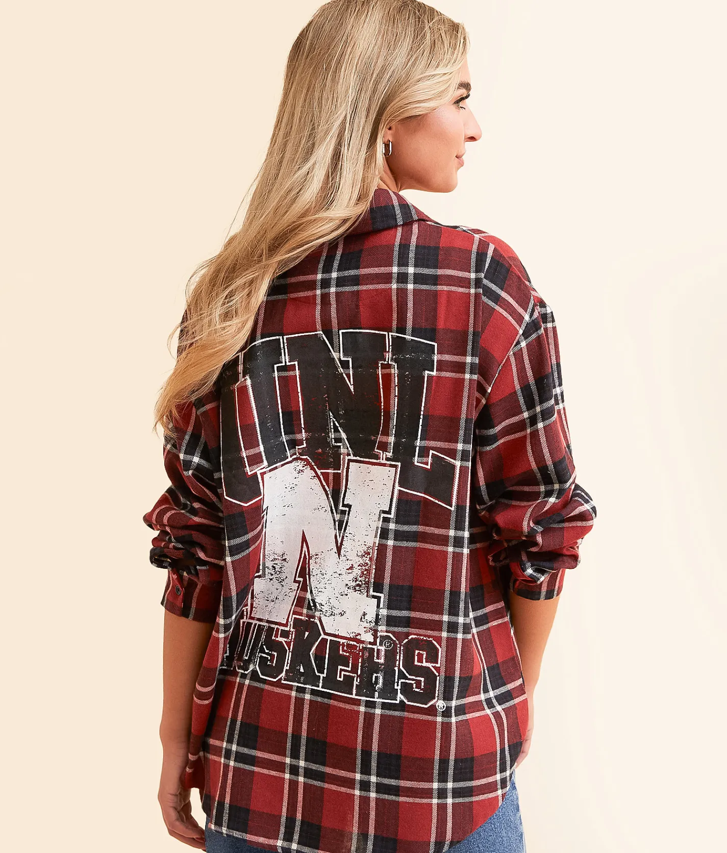 Gameday SOCIAL® UNL Huskers Flannel Shirt Black Red Clearance