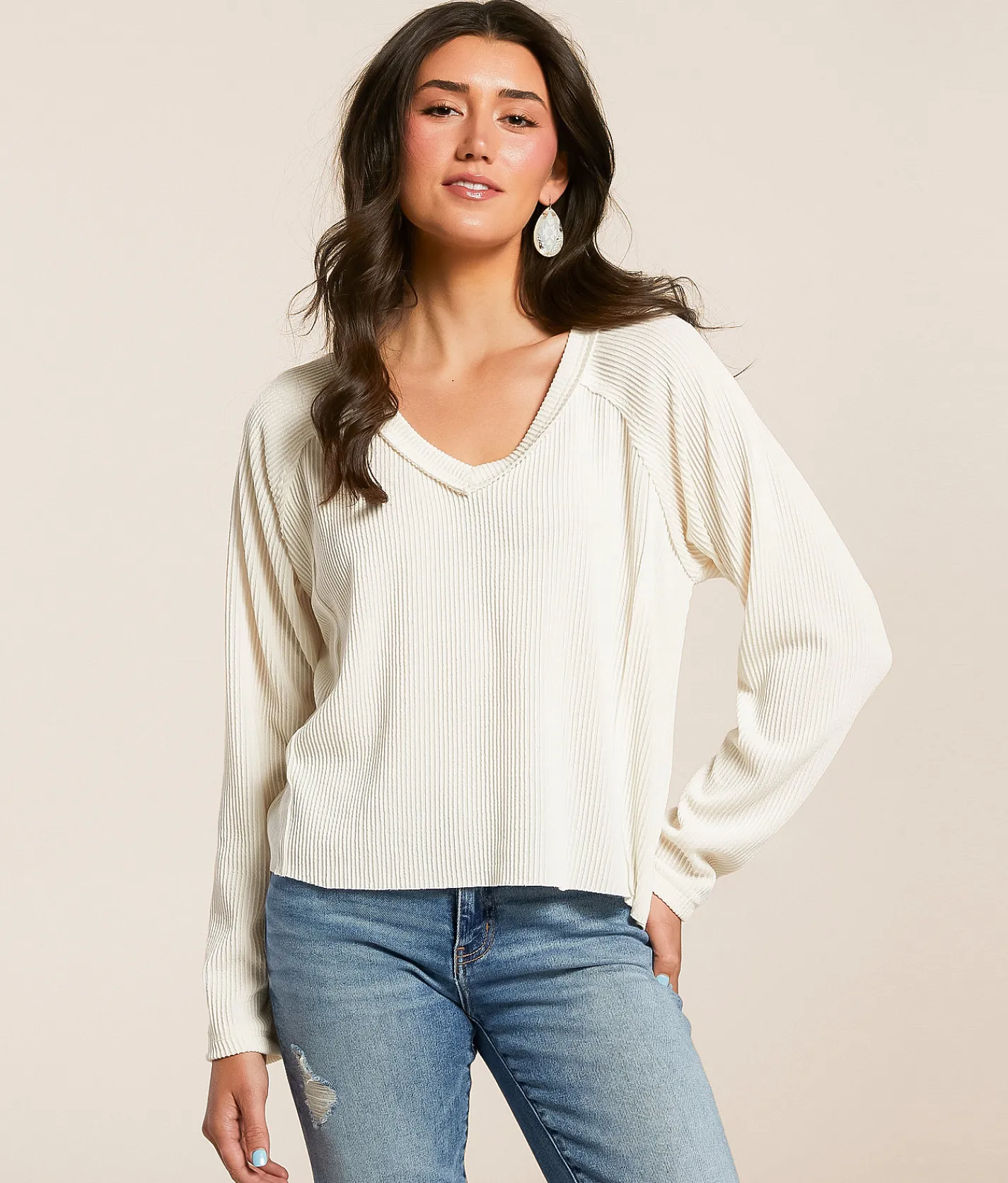 BKE Urban Ribbed Top Cream Sale