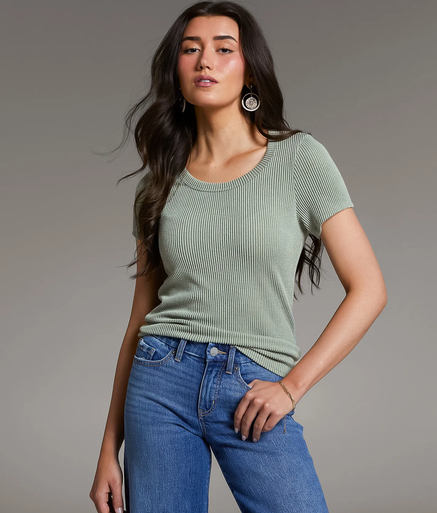 BKE Urban Ribbed Top New Taupe Best