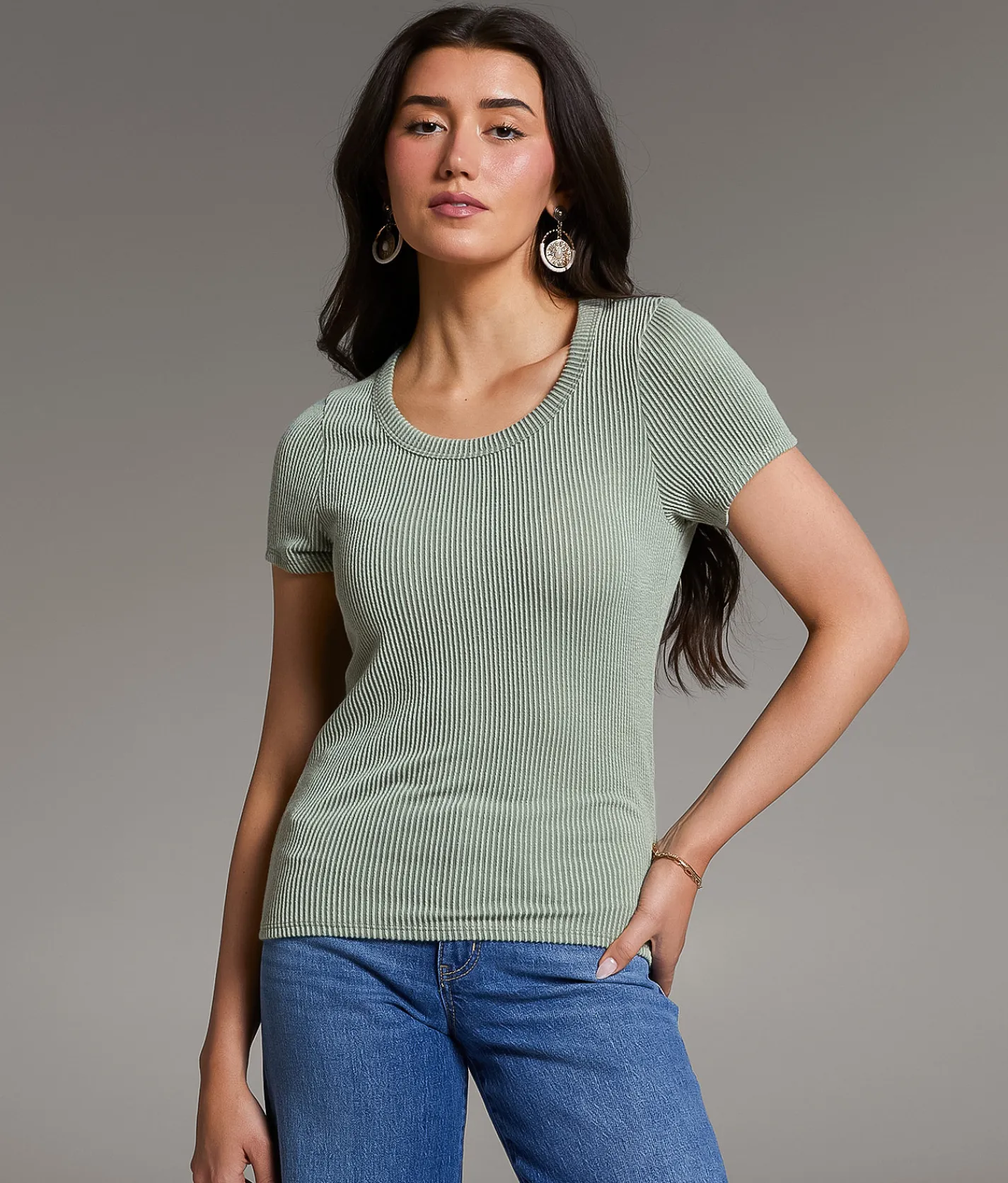 BKE Urban Ribbed Top New Taupe Best