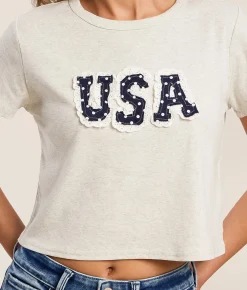 LE LIS USA Lace Cropped T-Shirt Light Heather Grey