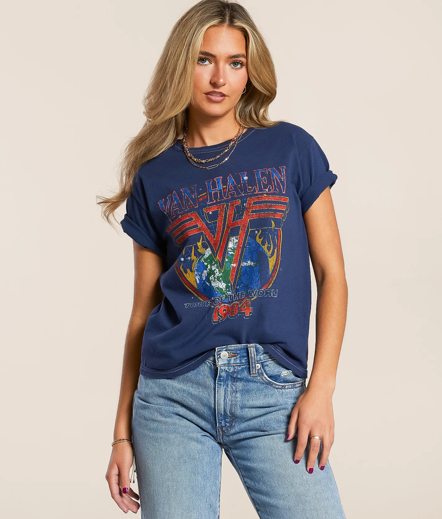 Merch Traffic Van Halen 1984 Band T-Shirt Ensign Blue Clearance