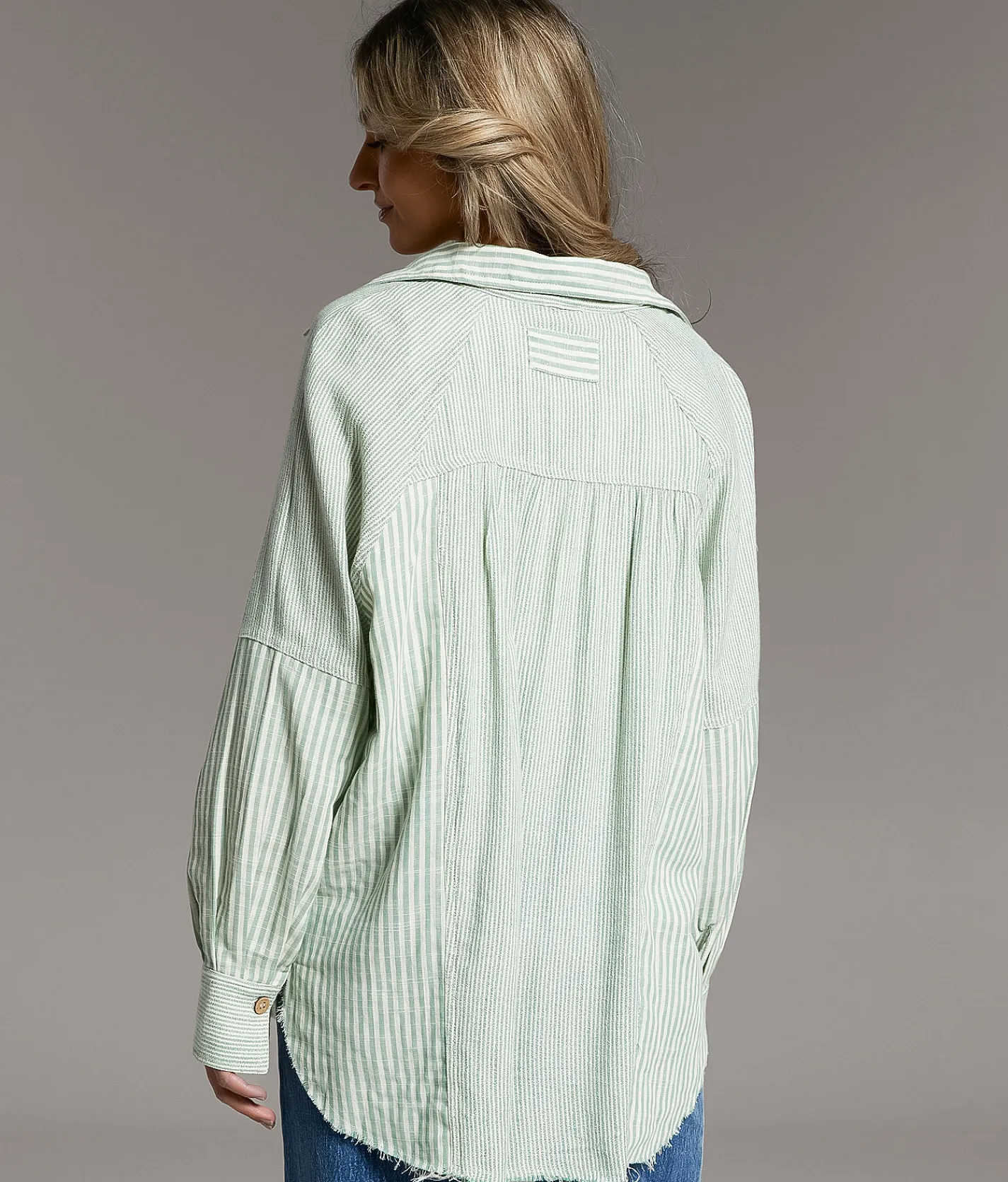 Tops | BKE Variegated Stripe Oversized Shirt Dark Olive