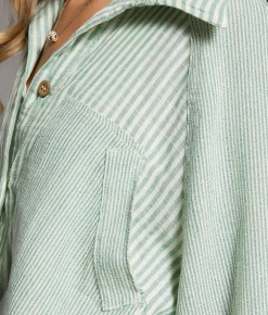 Tops | BKE Variegated Stripe Oversized Shirt Dark Olive