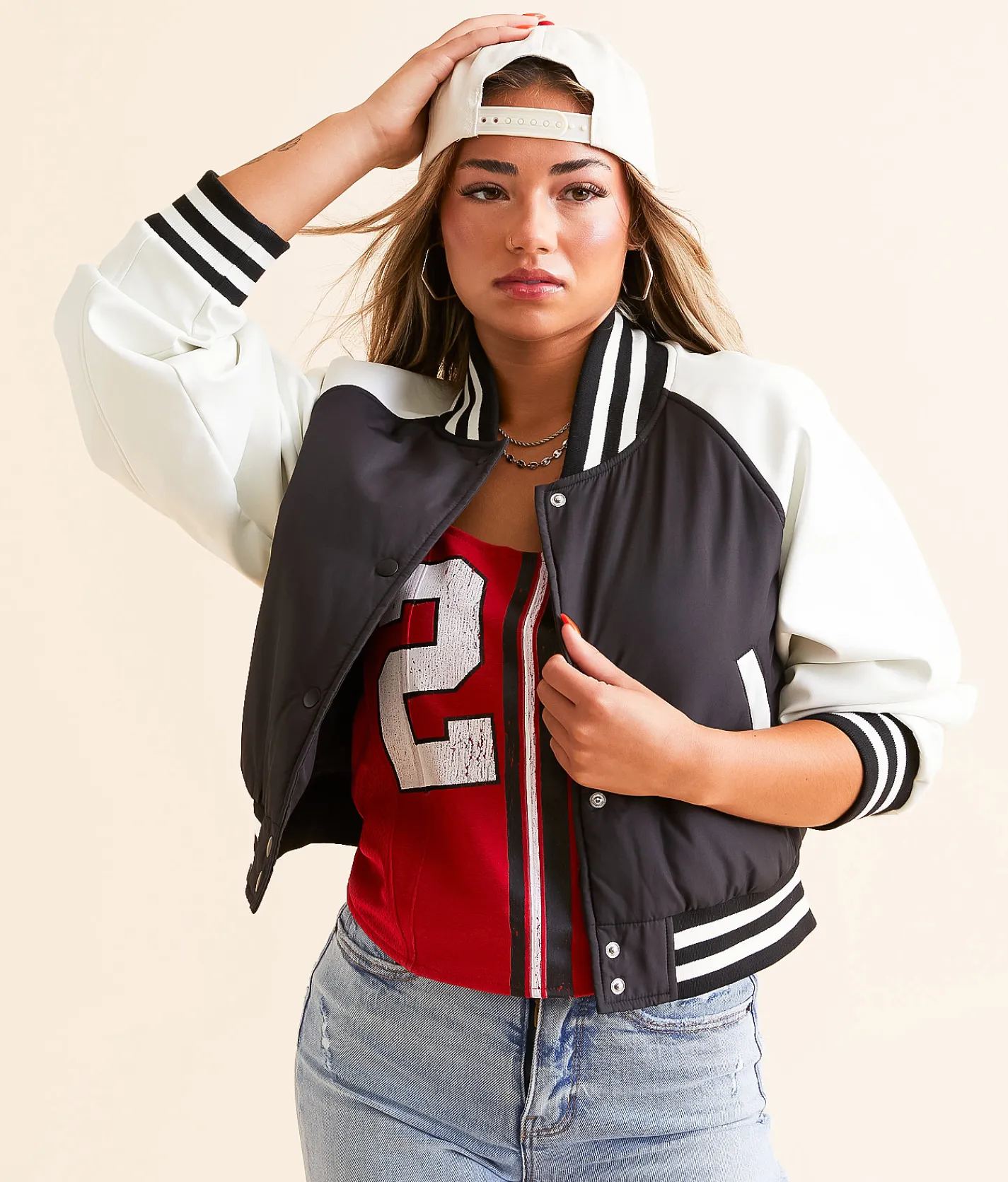 Tops|Coats & Jackets | DH Apparel Varsity Cropped Jacket Black And White