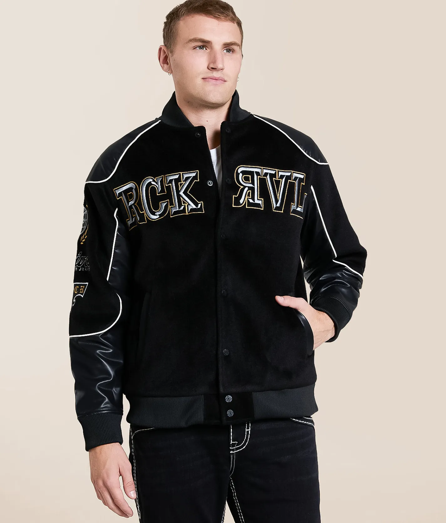 Tops|Coats & Jackets | Rock Revival Varsity Jacket Black Gold