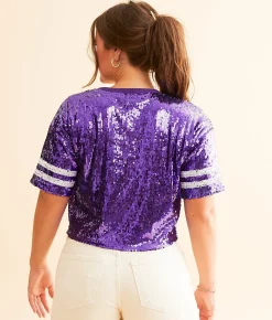 Tops | DH Apparel Varsity Sequin Cropped Top Burnt Orange