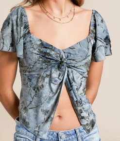 Tops | Willow & Root Velvet Flocked Floral Cropped Top Sage