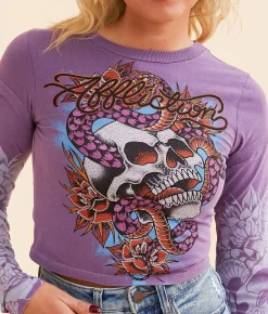 Tops | Affliction Velvet Sky Cropped T-Shirt Meadow Violet Pigment